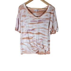 YOUNG FABULOUS & BROKE Pink Orange Short Sleeve 100% Linen Tie Dye Tee SZ S